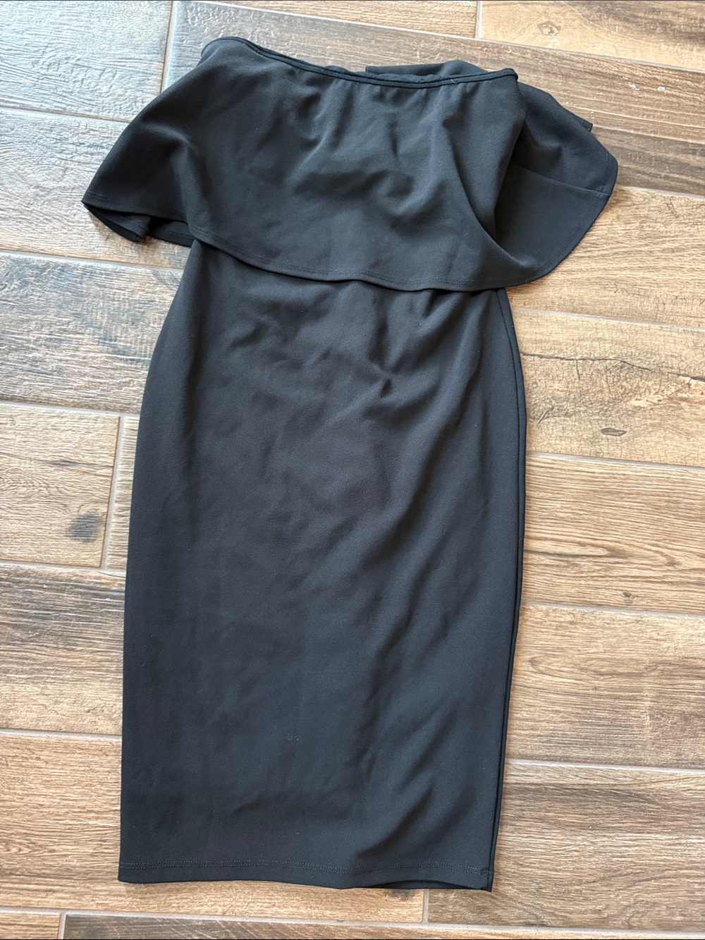 Off-Shoulder Black Midi Dress